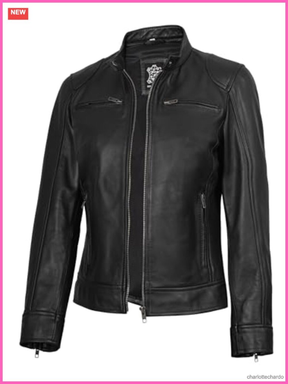 Real Lambskin Leather Jacket Cafe Racer Style Fitted Band Collar